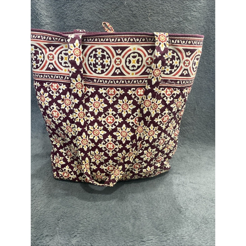 Vera Bradley Retired Maroon Medallion Pattern Quilted Tote Bag Shoulder Purse